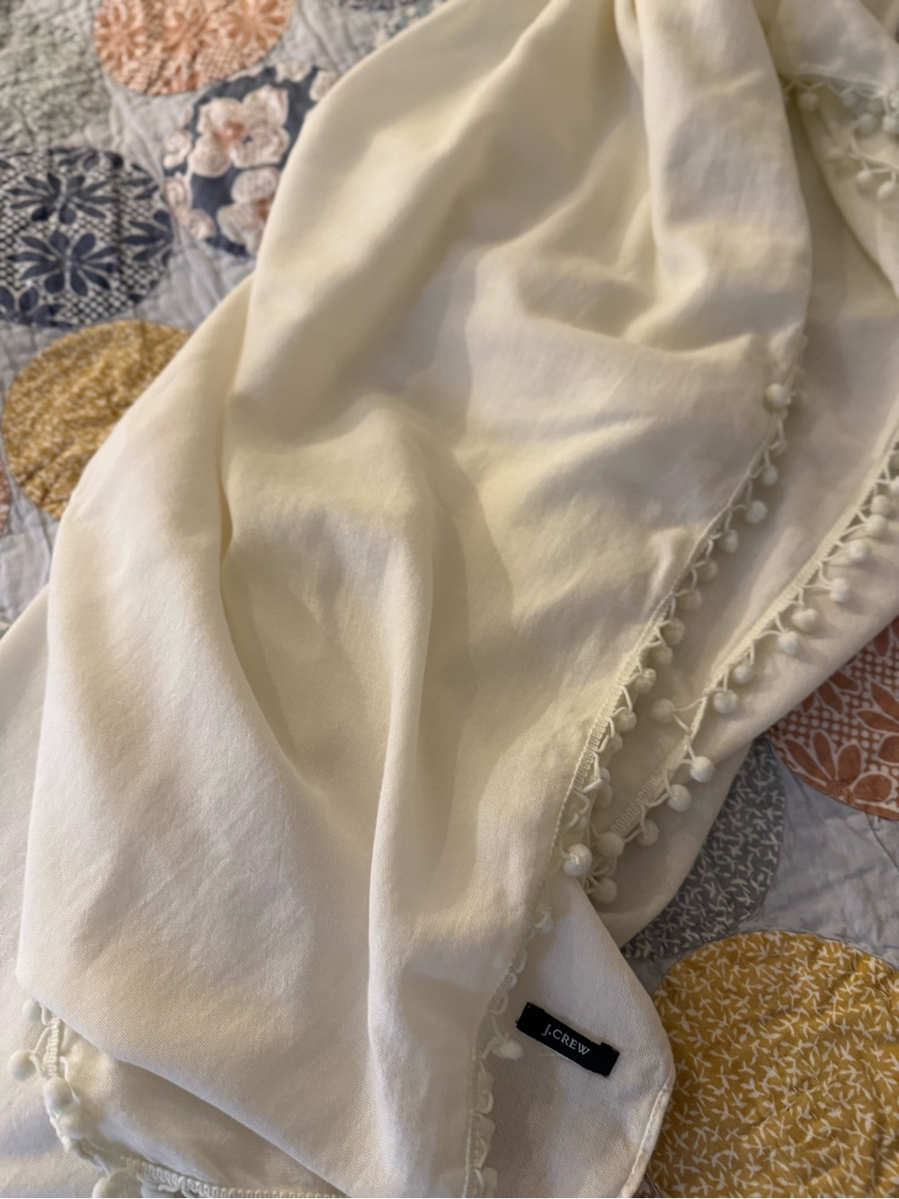 J. Crew Cream Pom-Trim Lightweight Scarf